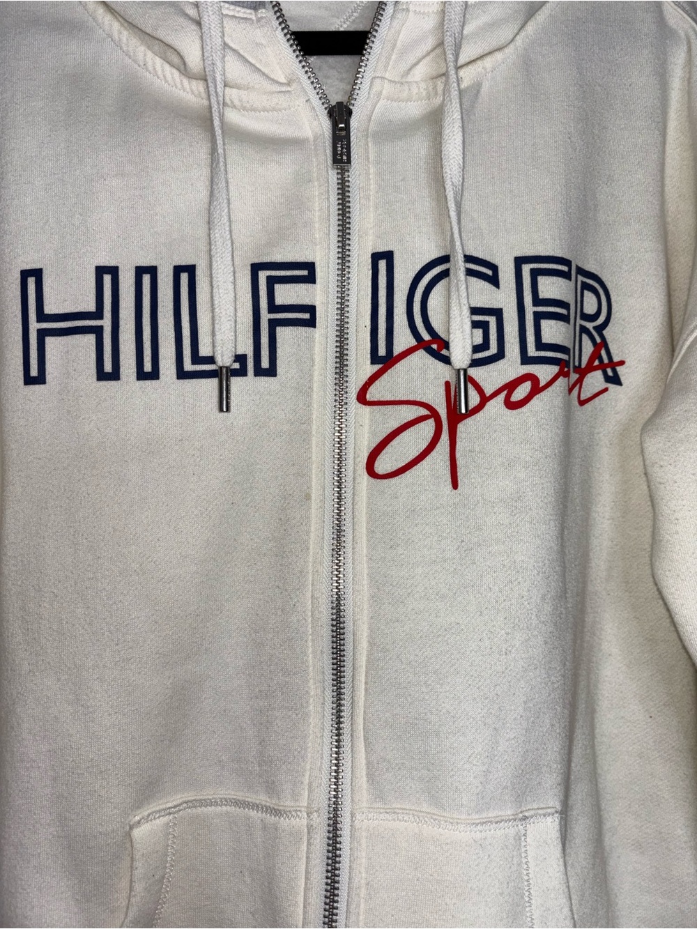 Tommy Hilfiger White Zip-Up Hoodie with Navy Accents